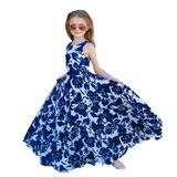 Family Dress Mother and Daughter Matching Blue Floral Long Dress Women Kids Girl Sleeveless Casual Dresses