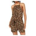 BEBOP Womens Brown Animal Print Sleeveless Halter Tank Cocktail Romper Size L