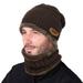 Winter Beanie Hat Scarf Set, Adult Warm Knitted Hat Thick Knit Skull Hat Circle Scarf with Fleece Lining for Men Women, 2 Pieces, Coffee