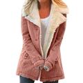Womens Plus Size Warm Coats Solid Thick Fleece Jacket Casual Plush Lining Lapel Jacket Coat Winter Outwear