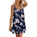 MIARHB Plus Size Skirt Floral Print Women Dress Women Summer Spaghetti Strap Button Down V Neck Sleeveless Casual Mini Dress