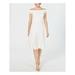 CALVIN KLEIN Womens White Eyelet Sleeveless Off Shoulder Midi Sheath Cocktail Dress Size 8