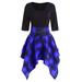Aimik Slip Skirt for Women Under Dress Fashion Women Casual O-Neck Lace Up Tartan Plaid Print Asymmetrical Mini Dress