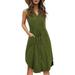 Styleword Women's V Neck Sleeveless Button Down Elastic Casual Dress with Pockets