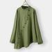 Jocestyle Women Button Decor Long Sleeve Shirt Loose Mandarin Collar Tops (Green XL)