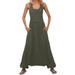 Plus Size Women Cotton Dungarees Strap Overalls Harem Trousers Irregular Wide-leg Bib Loose Button Casual Sleeveless Jumpsuit Army green S