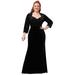 Ever-Pretty Women Plus Size 3/4 Sleeves Velvet Sequins Formal Dresses Fishtail Bodycon Cocktail Party Gown 00379 Black US22