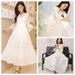 Women Sexy Lace Stitching Casual Slim Dress V-neck Cropped Sleeves Long Skirt High Waist Classic Dress