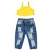Huakaishijie Kids Baby Girls Outfit Set Sleeveless Top and Ripped Jeans Set