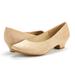 Dream Pairs Women Fashion Heel Pump Shoes Low Chunky Slip On Round Toe Shoes Comfort Pumps for Work Mila Nude/Suede Size 7.5