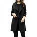 Women Winter Coat Solid Color Lapel Double-breasted Casual Long Sleeve Warm Wool Slim Coat Brown 2XL
