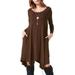 Women's Crew Neck Medium-Length Long-Sleeved Dress With Pockets Solid Color Dress