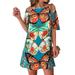 Summer Womens Casual Short Sleeve Dress Ladies Sexy Off Shoulder Backless Floral Print Sundress Sexy Backless Bandage Party Beach Dress