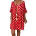 Mojoyce Women Star Print Dress Round Neck Short Sleeve Loose Dailywear (Red S)