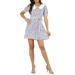 Allegra K Women's Fit and Flare Contrast Collar Short Sleeve Mini Shirt Dress