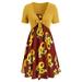 dresses summer dress for women Women Short Sleeve Bow Knot Bandage Top Sunflower Print Mini Dress Suit Dress