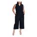 VINCE CAMUTO Womens Navy Belted Pocketed Sleeveless V Neck Cropped Evening Jumpsuit Size 16W