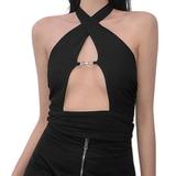 Gadgetvlot Halter Tops Holiday Clothes Vest Sexy Cut-Out Women Mini Dresses Slim Trend Club Party Outfits Fashion Short Sleeve