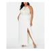 MORGAN & CO Womens Ivory Lace Sequined Sleeveless Halter Maxi Sheath Evening Dress Size 22W