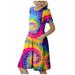 Mchoice Women Print dress Casual Loose Soft Crewneck Short Sleeve Pockets Swing Maxi Sundress Summer Dress