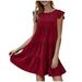 Tuscom Women?s Summer Mini Dress Sleeveless Ruffle Sleeve Round Neck Solid Color Loose Fit Short Flowy Pleated Dress