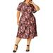 Agnes Orinda Women's Plus Size Short Sleeve Flare Midi Floral Dress