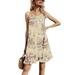 Ladies Summer Boho Suspender Mini Dress A-Line Lingerie Dress Sleeveless Floral Print Party Cocktail Dress