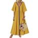 ZANZEA Women Casual V Neck Patchwork Long Shirt Dress Holiday Party Maxi Sundress