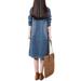 Women Lapel Casual Denim Dress Loose A Line Buttons Dress Pocket Tunic Solid Color Long Sleeve Mini Dress for Juniors Girls