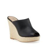 Charles by Charles David Andes Leather Wedge Espadrilles Black Leather Peep Toe (8, BLACK-SM)