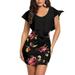 VEAREAR Dress Nylon Polyester Spandex Plus Size False Tow Pieces Ruffled Flower Print Bodycon Black