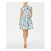 CALVIN KLEIN Womens Aqua Floral Cap Sleeve Jewel Neck Above The Knee Fit + Flare Dress Size 14