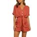 Women Summer Beach Short Sleeve Tops+Casual Short Pants Jumpsuit Romper Playsuit Outfit With Pockets Button Down Ladies Beachwear Homewear