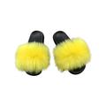 Avamo Faux Fur Slides Fuzzy Fluffy Slippers Flat Soft Sandals Open Toe Casual Shoes