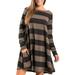 LilyLLL Spring Womens Long Sleeve Flannel Tunic Tops Striped Print Mini Dress