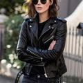Women Cool Faux Leather Jacket Long Sleeve Zipper Fitted Coat Fall Short Jacket joybuy_Lighthian