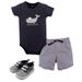 Hudson Baby Boy Cotton Bodysuit, Shorts and Shoe Outfit Set