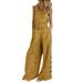 Women's Cotton Loose Floral Print Sleeveless Jumpsuits Casual Wide Leg Overalls Rompers