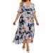 MAWCLOS Women Summer Casual Swing Dress Plus Size Floral Ruffle Sleeve Maxi Long Dress Boho High Low Hem Beach Lace Up Sundress