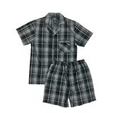 Mens 2pc Gray & Burgundy Check Pajamas Cotton Blend Shorts & Shirt Sleep Set