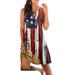 Colisha American Flag Mini T Shirts Dress for Women Sleeveless Casual Lounge Wear Sundress Holiday Party Long Shirts Dress Size S-3XL