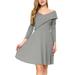 Womens Long Sleeve Knitted Sweater Pullover Swing Solid Slim Fit Wrap Midi Dress Grey XL