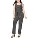 NY Collection Womens Plus Lace-Up Striped Jumpsuit