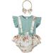 Newborn Baby Girl Floral Summer Outfits Ruffle Sleeve Ribbed T-Shirt and Suspender Shorts with Headband