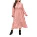 MAWCLOS Womens Maxi Dress Plus Size Boho Style Chiffon Floral Printed Tie Knot Neck Long Sleeve Sundresses (XL-5XL)