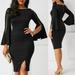 Ladies Women Long Flare Sleeve Bodycon Casual Party Evening Cocktail Mini Dress