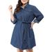 Agnes Orinda Women's Plus Size Long Sleeves Button Denim Shirt Dress