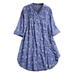 Niuer Women's Floral Printed Blouse Oversize Roll Up Sleeve Stand Collar T Shirt Top Button up Shirt Top Hem Tunic Tee Tops Front Pockets for Lady Size M-5XL