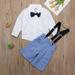 2PCs Toddler Kid Boy Long Sleeves Bow Shirt and Suspender Shorts Set