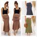 Women Ladies Vintage High Waisted Polka Dot Floral Bodycon Slit Long Maxi Pleated Skirt Dresses